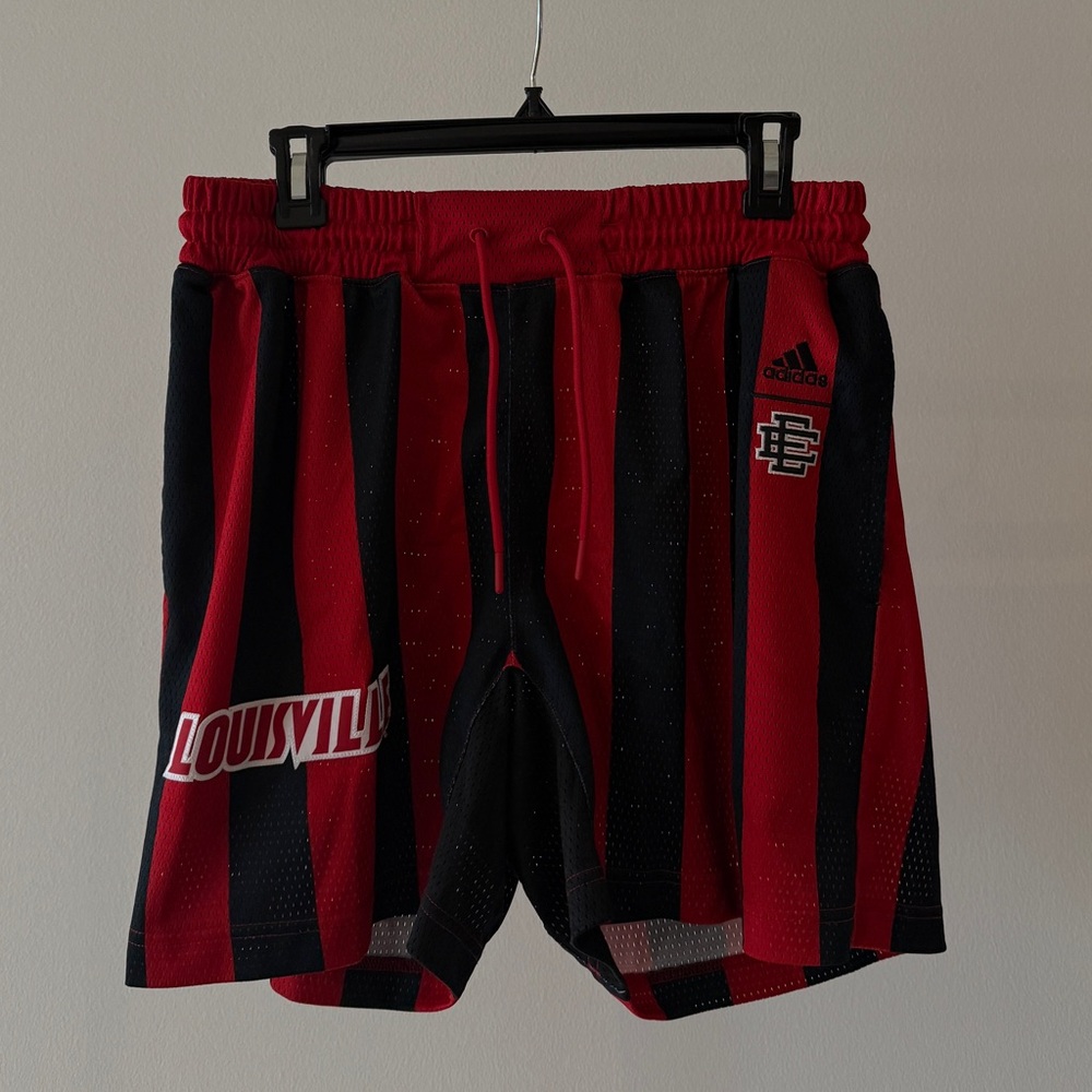 Adidas Red and Black Athletic Striped Shorts